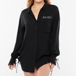Savage Fenty Woven Voile Monogram Sleep Shirt Long Sleeved